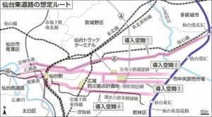 仙台市中心部への新しい自動車道計画の4ルート案が明らかに　仙台西道路へのアクセスを考慮 サムネイル画像